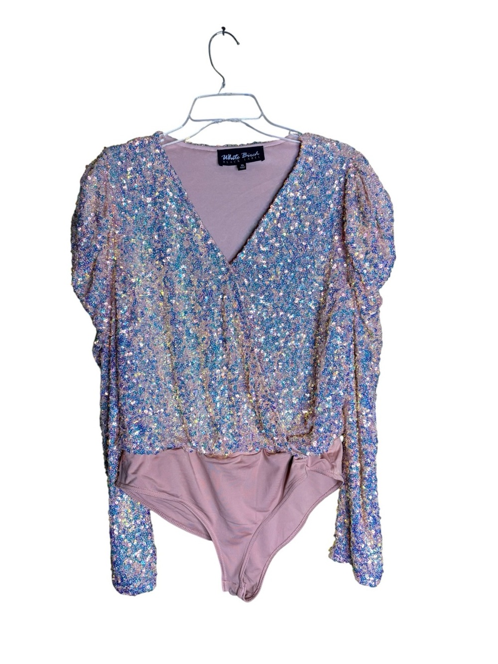 White Birch Black Label XL Iridescent Sequin Long Sleeve Bodysuit